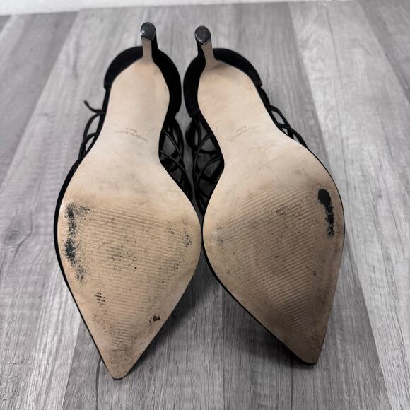 STEVE MADDEN Sonillo Cage Design Court Shoes Suede Stiletto Heels Black 8 1/2 - Picture 4 of 8